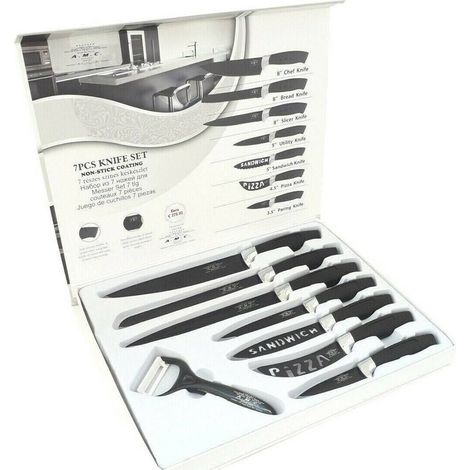 TrAdE Shop Traesio - Set 7 Coltelli Da Cucina In Acciaio Manico Antiscivolo Piu Pelapatate Black - (1/3)