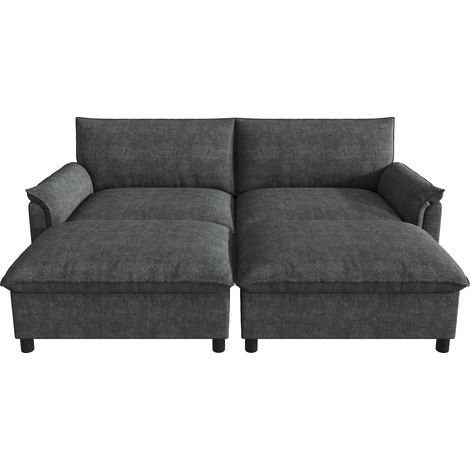 ELVMI Sofá de esquina modular con asiento profundo, puff con almacenaje y función cama, Chenille, Negro (1/5)