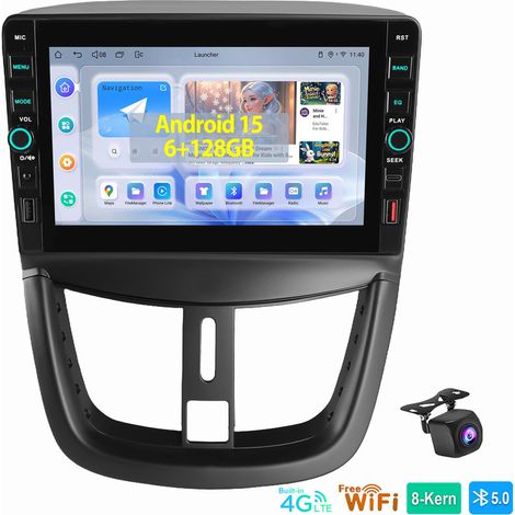 8 cœurs CarPlay 6+128GB Android15 Autoradio Pour Peugeot 207 CC GPS WIFI 4G BT CAM