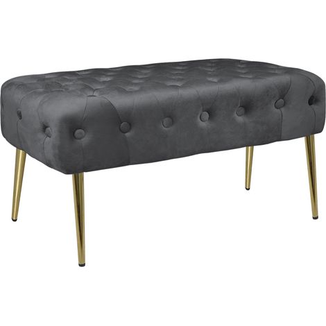 Panca Imbottita Divanetto In Velluto Sgabello A Pie Di Letto Con Gambe In Metallo Dorato Panchina Ingresso Legno Massello Pouf Stone (1/5)