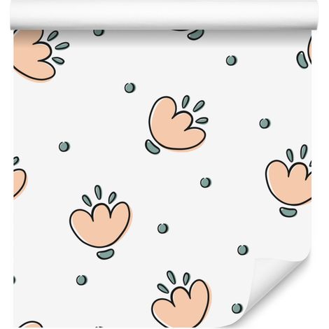 Carta da parati astratta con tulipani, bianca e grigio chiaro, 50x1000 cm (1/5)