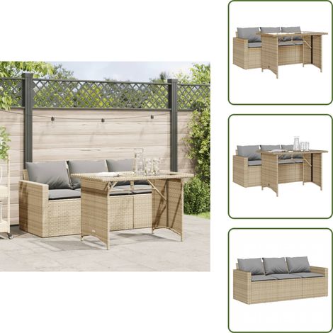 2-tlg. Garten-Essgruppe mit Kissen Beige Poly Rattan - Gartengestell - Gartenmöbel Set - Outdoor Lounge - Terrassenmöbel - Gartenstuhl (1/5)