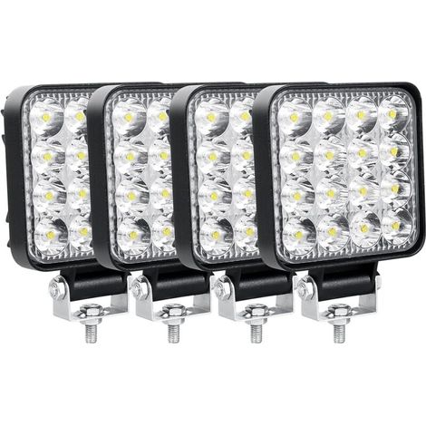 4er-Set LED-Arbeitsscheinwerfer, 8,5 cm (3,4 Zoll), 48 W, LED-Scheinwerfer, 12 V/24 V, wasserdicht (IP67), LED-Nebelscheinwerfer für Geländewagen, Pkw, Lkw, Traktoren, SUVs, Boote, Quads