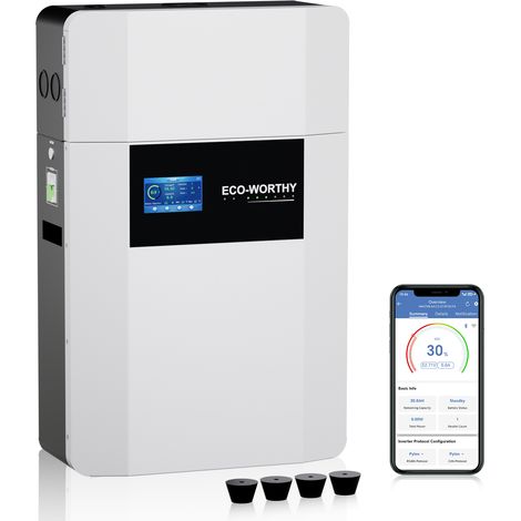 ECO-WORTHY Batterie LiFePO4 48V 100Ah installation murale en intérieur,Bluetooth et Wi-Fi,avec boîtier de connexion, protection antigel, pour systèmes hors réseau, alimentation domestique