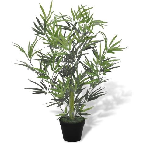Plante verte artificielle bambou 80 cm – 460 feuilles en polyester – Pot en plastique 15,9 cm inclus – Décoration intérieure (1/3)