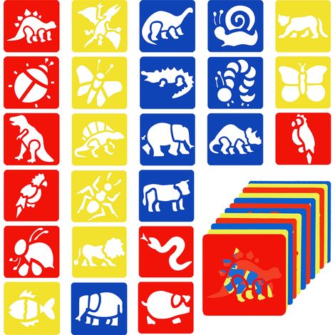 Pochoir Dessin Enfant - Pochoir Animal Plastique 5,5 x 6 Pouces - Lot de 24 Modèles Colorés pour Arts Plastiques et Apprentissage Précoce (1/5)