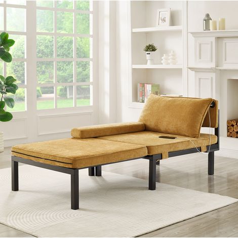 Sofá cama plegable 1 plaza 176 x 82 x 79 cm con puertos USB/Tipo C amarillo DESVIAE (1/5)