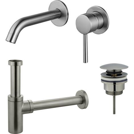 Fortifura Calvi Slim Kit mitigeur lavabo - robinet encastrable - bonde clic clac - siphon design - PVD cm (1/2)