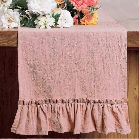 Tischläufer aus Baumwollrüschen, Partyzubehör, Stoffdekoration, romantisches einfarbiges Platzdeckchen für Feiertage, Hochzeiten, Weihnachten, Deckchen-30x250cm-Pink