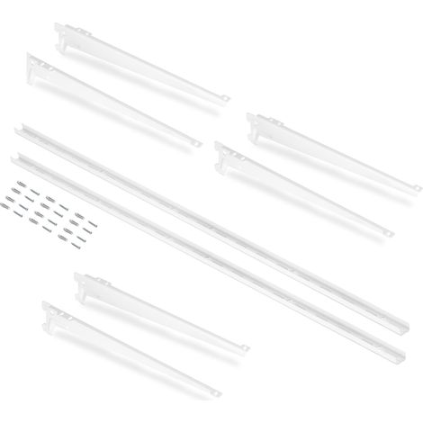 Emuca Kit para 3 estantes con sopores y perfiles de fijación a pared Jagmet, longitud 380mm, Acero, Pintado blanco - (1/5)