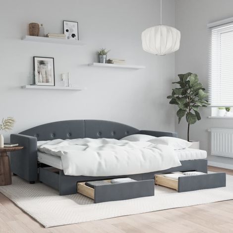 Tagesbett Ausziehbar mit Schubladen Dunkelgrau 80x200 cm Samt (1/5)