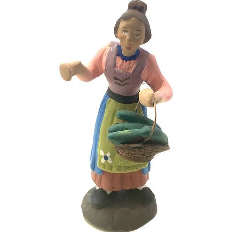 Donna con cesto e verdura statuetta in terracotta artigianale per presepe napoletano da h 7 cm (1/2)