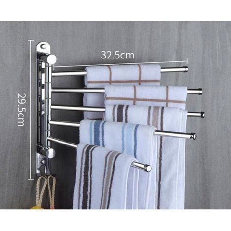 Porte-serviettes en acier inoxydable avec 5 barres rotatives, 32 cm, pour salle de bain et cuisine Odipie (1/5)