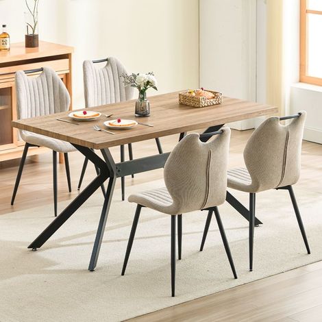 Ensemble table à manger - WAFTING - 4 places - Table 140x80x73 cm - Chaises tissu kaki - Pieds métal (1/5)