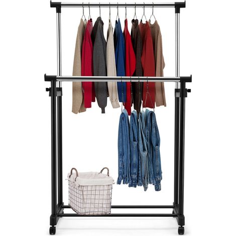 Appendiabiti doppio di metallo con ruote regolabile 86x43x94-168cm (1/4)