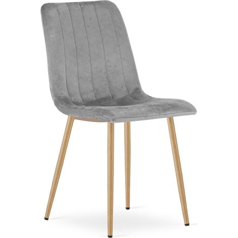 Sedia da pranzo Lava in velluto grigio chiaro e gambe effetto legno (1/5)