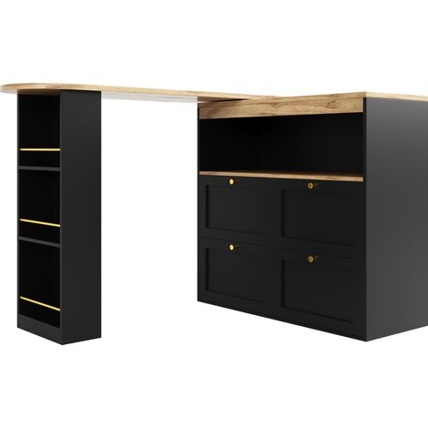 Îlot de cuisine modulaire en MDF avec plateau en bois, 4 tiroirs et étagères tournantes 360° (1/5)