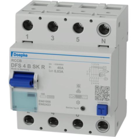 Doepke FI-Schutzschalter B 4p 400V 40A 0,03A 4TE REG DIN-Schiene(REG) 10kA 3kA/stoß DFS4040-4/0,03-BSKR (1/5)