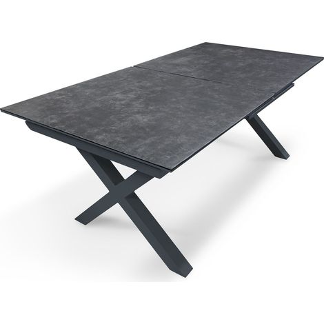 Dcb Garden – Table de jardin extensible 180/240 cm – Aluminium et céramique sur verre – 10 places – Pieds croisés style industriel – Gris anthracite (1/5)