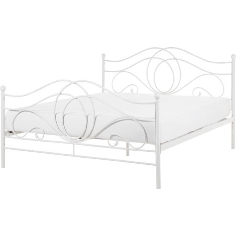 Cama de metal blanca estructura somier de listones 140 x 200 cm cabecero romántico clásico boho Lyra