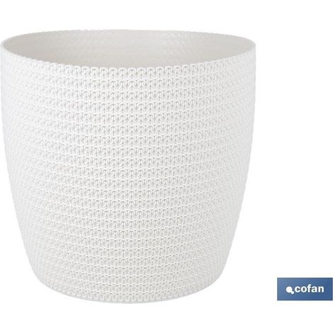 Jardinière en polypropylène tressé beige Ø 255 mm, 8,5 l, résistante aux UV et aux intempéries.