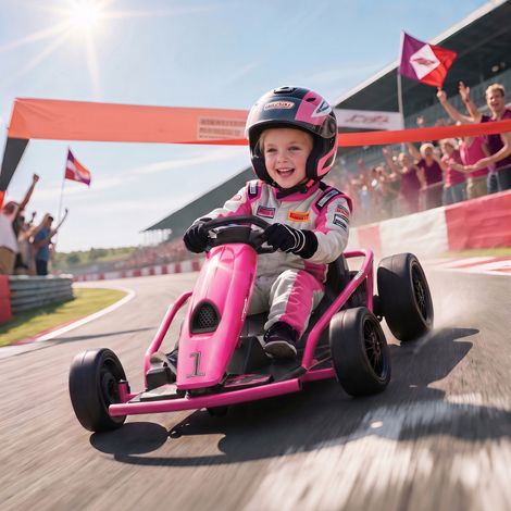 Karting électrique 24 V pour enfants, jusqu'à 13 km/h, avec fonction drift, équipé de 2 moteurs, pour les 8-12 ans, rose (1/5)