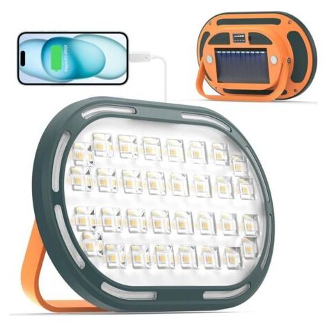 Pair Lntyq Projecteur LED Rechargeable Solaire 30W, 2000LM, Projecteur Chantier Compact avec 4 Modes d'Éclairage, Lampe de Travail Étanche IP65, Idéale pour le Camping et la Randonnée - Lot de 1 [Clas