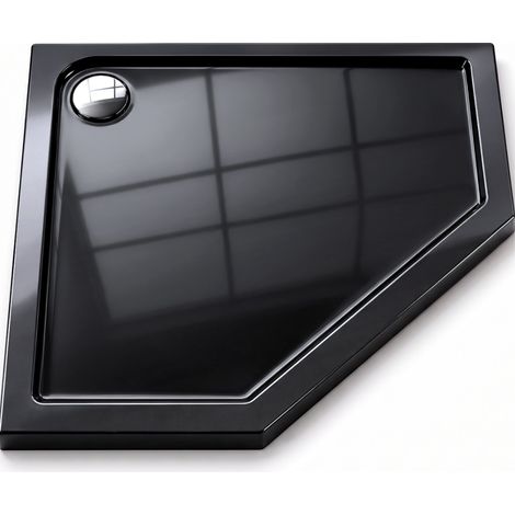 Mai & Mai Receveur de Douche Noir Pentagonal 100x100x4cm Fabriqué en Acrylique Bac à Douche Extra-plat Receveur Antiglisse pour Salle de Bain F5 (1/5)