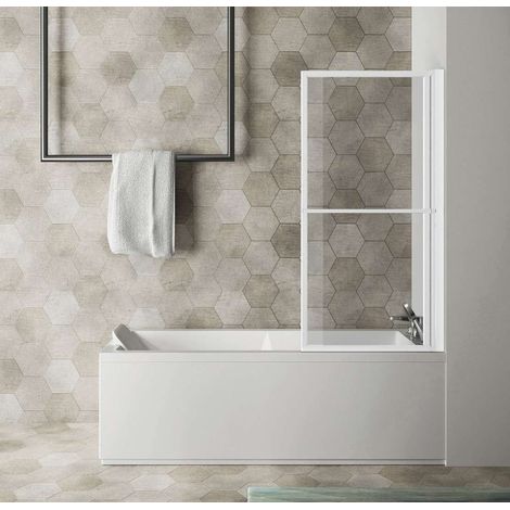 Polysan Kagera - Schermo per vasca con sollevamento pneumatico, 71x140 cm, bianco opaco, vetro trasparente 30336W (1/3)
