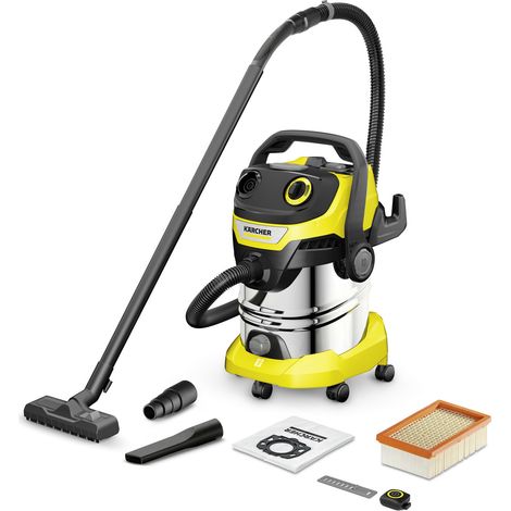 KARCHER Aspirateur Eau et Poussiere WD 5 Control S 16283840, Cuve de 25 L en Inox, Puissance de 1200 W, Depression 260 mbar, Cable 5 m, Garantie 2 ans