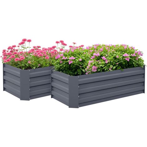 Carré Potager - Acier Galvanisé Ondulé - 100 L x 50 l x 30 H cm - Sans Fond - Pour Jardin Extérieur - Lot de 2 (1/5)