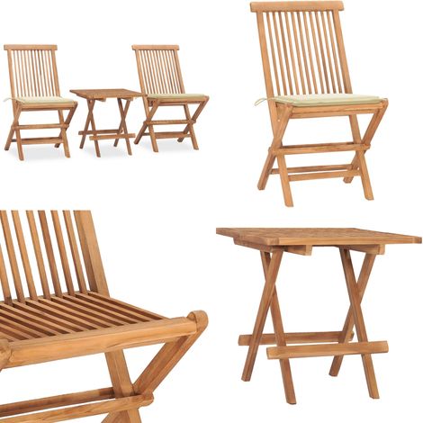 3-tlg. Garten-Essgruppe mit Kissen Klappbar Massivholz Teak - Gartenmöbel-Set - Gartenmöbel-Sets - Home & Living (1/5)