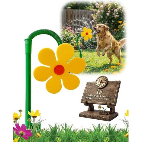 Arroseur en forme de fleur, tournesol et marguerite, jouet amusant pour jardin et enfants, tuyau d'arrosage dansant, chaîne de jeu pour pelouse et jardin, 2026, pivotant à 360°, jaune (1/5)