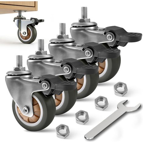 4 Roulettes pour Meubles TPE Silencieuses avec Frein Tige Filetée M8 x25 (1/5)