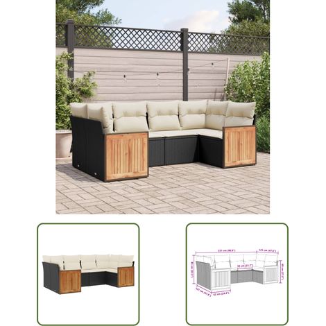 The Living Store 6-tlg. Garten-Sofagarnitur mit Kissen Schwarz Poly Rattan - Gartensorte - Gartenmöbelset - Lounge Möbel - Outdoor Furniture - Rattan Gartenmöbel (1/3)
