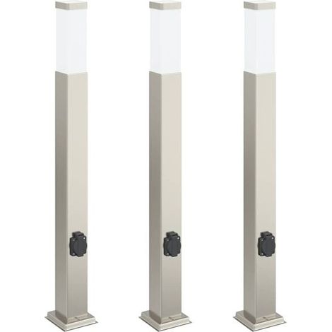 Poteaux d'éclairage avec douilles, lot de 3, 80 cm, acier inoxydable, indice de protection IP44. (1/5)