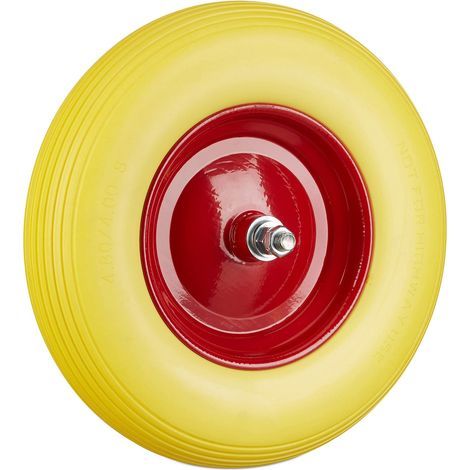 brouette, Roue de Rechange avec axe, 4.80 4.00-8, Caoutchouc PU essieu 100 kg, Jaune Rouge, Multicolore (1/5)