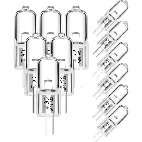 Paquete de 12 bombillas halógenas G4 de 10 W y 12 V con luz de 2800 K, con 2 lámparas de cápsula transparente para campanas extractoras, salas de estar y dormitorios. (1/5)