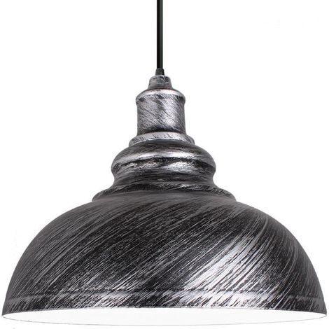 Lustre Suspension Industrielle Vintage E27 Ø29cm Lampe Plafonniers Retro Abat-jour pour Cuisine Salle à manger Salon Chambre Restaurant Gris argenté