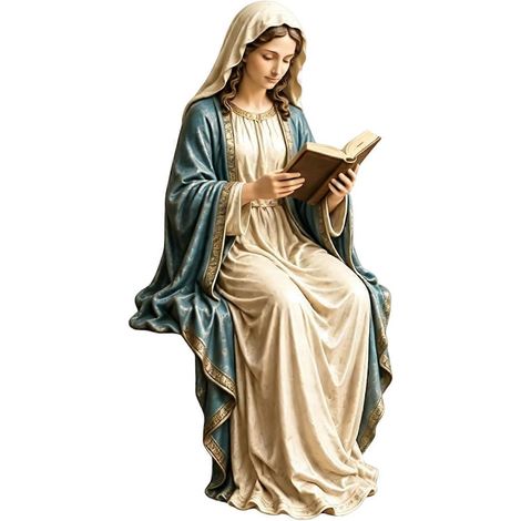 Statuette de la Vierge Marie assise lisant sculpture décorative peinte à la main pour étagère couleur bleue (Bule) (1/5)