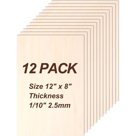 Lot de 12 feuilles de contreplaqué brut de 2,5 mm pour découpe et gravure laser, artisanat, modélisme architectural, combustion du bois, teinture - 30,5 x 20,3 x 0,6 cm (1/5)