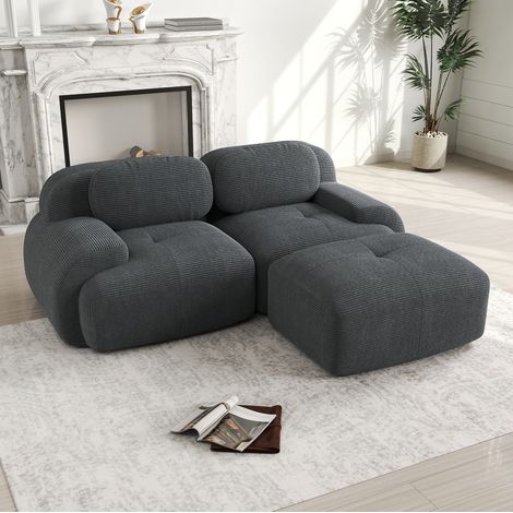 Sofá rinconera modular de pana gris, sin montaje, 208 x 178 x 70 cm (1/5)