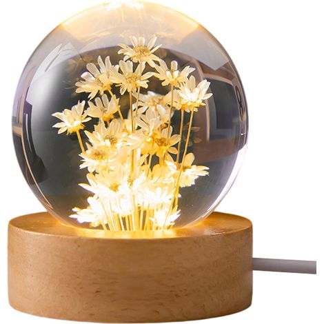 1 veilleuse boule de cristal, 6 cm, globe en verre avec base en bois, alimentation USB, décoration intérieure et cadeau (1/5)