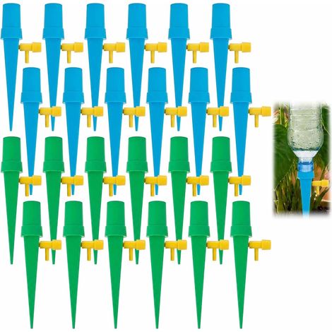 Arrosage Goutte à Goutte Bouteille, 32 Pièces Kit Irrigation Automatique pour Plante et Fleur, Système Réglable 1-15 Jours, Arroseur pour Intérieur, Jardin Extérieur, Balcon, Bleu et Vert (1/5)