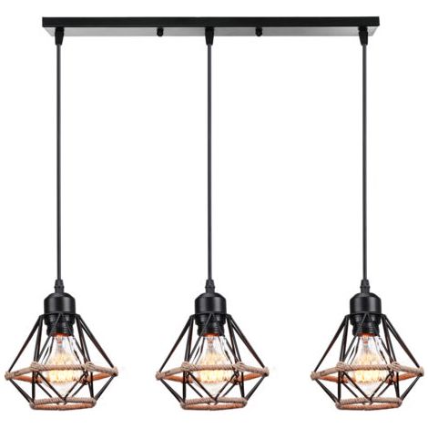 royaluxe- Suspension Luminaire Rétro Lampe À Suspension Vintage 3 Lumières Lustre D'Intérieur Moderne E27, Pour Couloir Bureau Chambre À Coucher Noir (1/5)