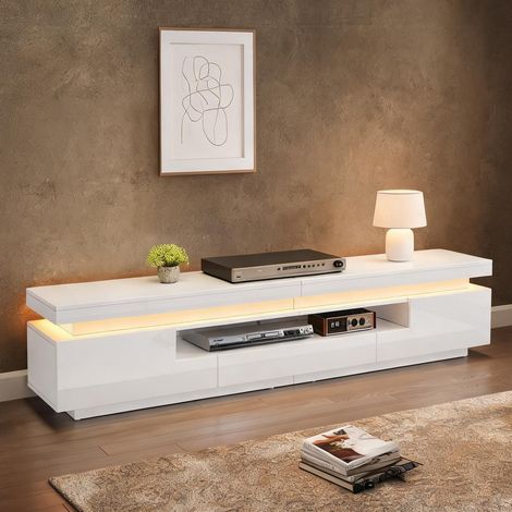 Meuble TV blanc 175 cm avec rangements et LED Bluetooth (1/5)