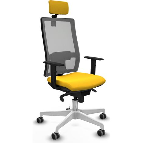 Horna sincro malla gris similpiel amarillo brazos 1D base blanca cabecero 2D ruedas 65mm engomadas (1/5)