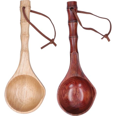 Cuillère en Bois à Long Manche Durable pour Soupe et Porridge - Ustensile de Cuisine (Couleur Claire et Foncée)