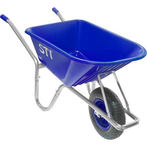 STI Carriola Blu 110lt portata 160kg Acciaio e Vasca in Polipropilene alta resistenza giardino cantiere muratura