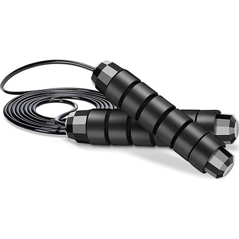 1 Corde à sauter lestée, longueur ajustable 2,7m, poignées mousse EVA, roulement à billes, pour fitness et crossfit (1/5)